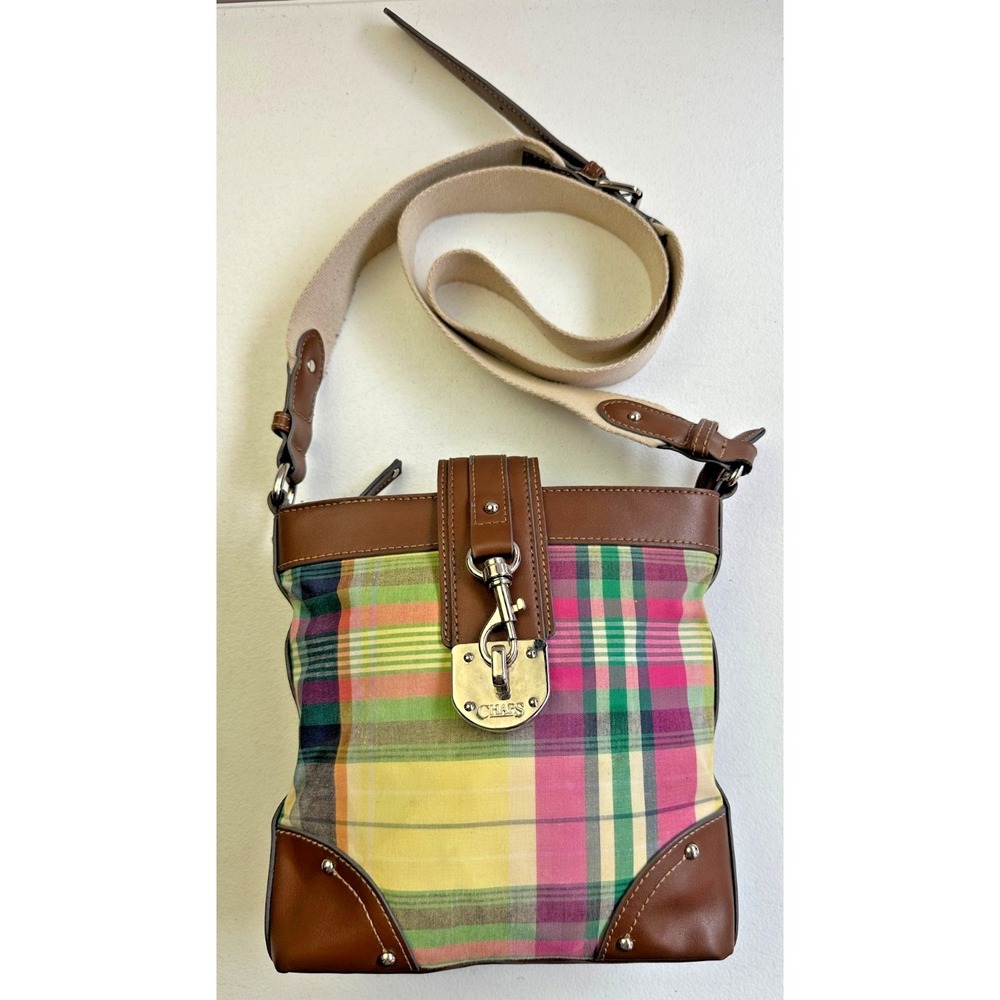 Vtg Chaps Ralph Lauren Y2K Pastel Plaid Crossbody Bag Purse Top Zip Pockets 8x9